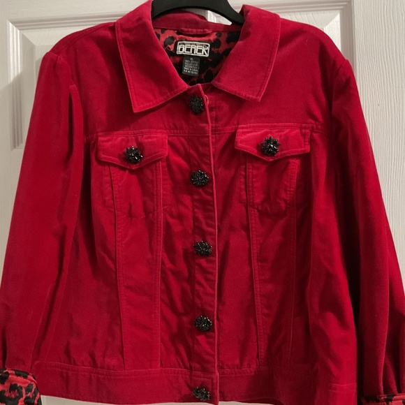 Vintage Berek Red Velvet Jacket, XL - Picture 3 of 6